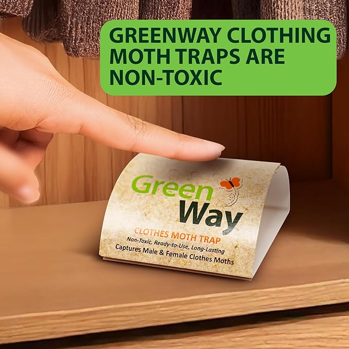 Greenway Clothing Moth Traps with Powerful Pheromone Lures for Effective, Odor-Free Closet Protection, Non-Toxic, Eco-Friendly & Long-Lasting Solution, 6 Packs (Includes 12 Traps & 12 Lures)