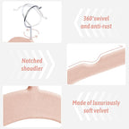 Premium Velvet Shirt Hangers 30 Pack, Non-Slip 360° Swivel Hook Space-Saving Felt Hanger, Slim Flocked Hangers for Blouses, Strappy Dresses, Tank Tops(Pink)