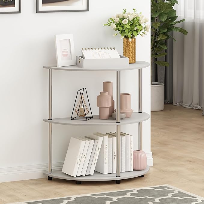 Furinno Frans Turn-N Half Round Console Table with Stainless Steel Tubes, White Oak, 15.6D x 31.1W x 30.8H in