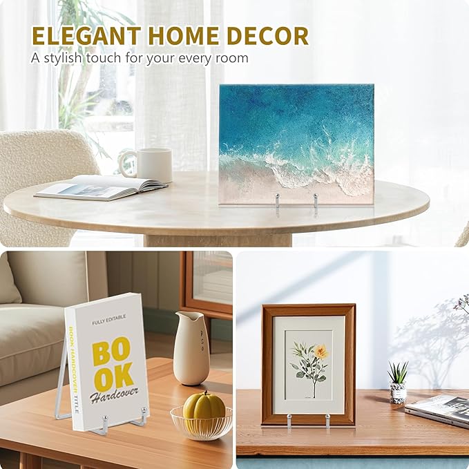 Plate Holder Easel Display Stand - 6 inch Metal Plate Stands for Display - Tabletop Picture Stand - Silver Iron Easels for Display Pictures | Photo Frames | Book | Decorative Plates | Plaque - 4 Pack