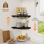 Fun Memories Corner Shelf Wall Mount, Solid Oak Wood Floating Corner Shelves with Cable Hole, 10in Rustic Design for Bedroom, Bathroom, Kitchen, Living Room (Black, 1 Pack)
