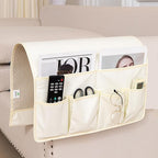 HAOMAIJIA Anti Slip Sofa Armrest Organizer Arm Chair Bedside Caddy Storage Organizer For Recliner Couch With 6 Pockets For Cell Phone Tv Remote Control (Ivory White, 31.89 inches × 18.5 inches)