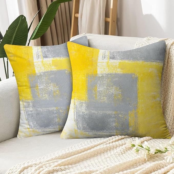 Yellow Abstract Art Artwork Pillow Cover, Gallery Modern Decorative Throw Pillows Cushion Cover for Bedroom Sofa Living Room 20 x 20 Inch Set of 2
