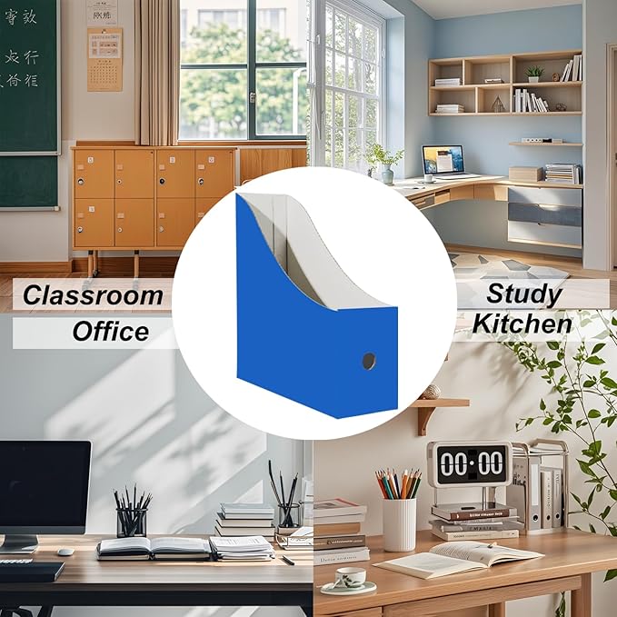Limitliho 12 Pack Cardboard Magazine File Holder for Desktop, Book Bins for Classroom Library, Office or Home, 10.6" H x 10.2" L x 3.5" W in Cardboard Magazine Holder for Storage with Label(Six Color)