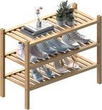 (Thick Bamboo Shoe Rack for Entryway, 3-Tier Free Standing Shoe Racks Stackable Shoe Rack Organizer for Hallway Closet Living Room 27 x12 x21 Inches