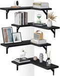 AMADA HOMEFURNISHING Corner Floating Shelves, Set of 4 Corner Wall Shelves, Shelves for Wall Decor, Corner Wood Shelves for Home Decor, Office, Bedroom, Bathroom, Laundry Room, Kitchen, Black
