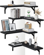 AMADA HOMEFURNISHING Corner Floating Shelves, Set of 4 Corner Wall Shelves, Shelves for Wall Decor, Corner Wood Shelves for Home Decor, Office, Bedroom, Bathroom, Laundry Room, Kitchen, Black