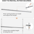 STORAGE MANIAC Hanging Closet Rod, Adjustable Width and Height Closet Hanging Organizer, Space-Saving Clothes Hanging Bar, Closet Extender Hanging Rod Double Closet Hanging Rod, 1 Pack Chrome