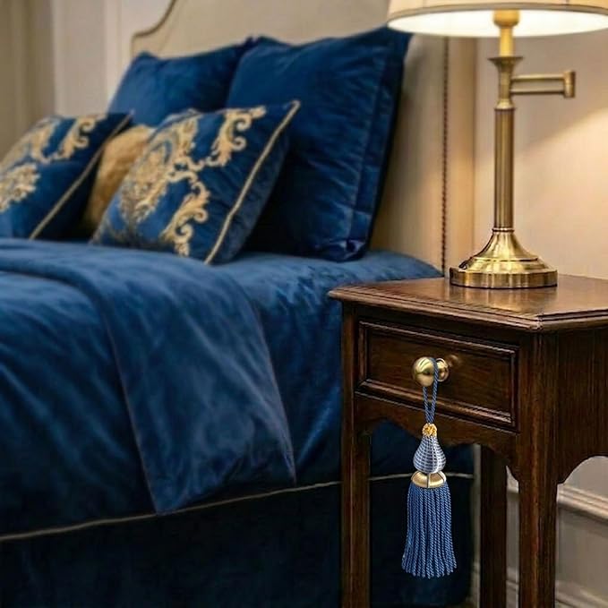 Luxury Tassels for Curtains and Furniture Knobs, 2 Pack - 8.4" Elegant Rayon Decorative Tassel, Silky Tassel Pendant for Cabinet Handles, Home Decor Accents (Blue)