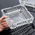 Handmade Glass Ashtray, Ashtray Ash Holder for Indoor or Outdoor Patio Desktop Office Smokers, Ash Tray for Tabletop Home Office Decor (Crystal, L)