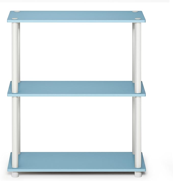 Furinno TURN-N-TUBE Storage Shelves, 3-Tier Book Shelf, Corner Shelf, Toolless Open Shelves, for Organization and Storage, Living Room, Garage, Home Office, Light Blue