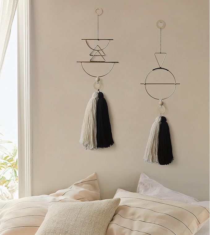 Cute Wall Hanging Macrame Wall Hanging Brass Wall Art Tassel Handmade Home Décor (Gold)