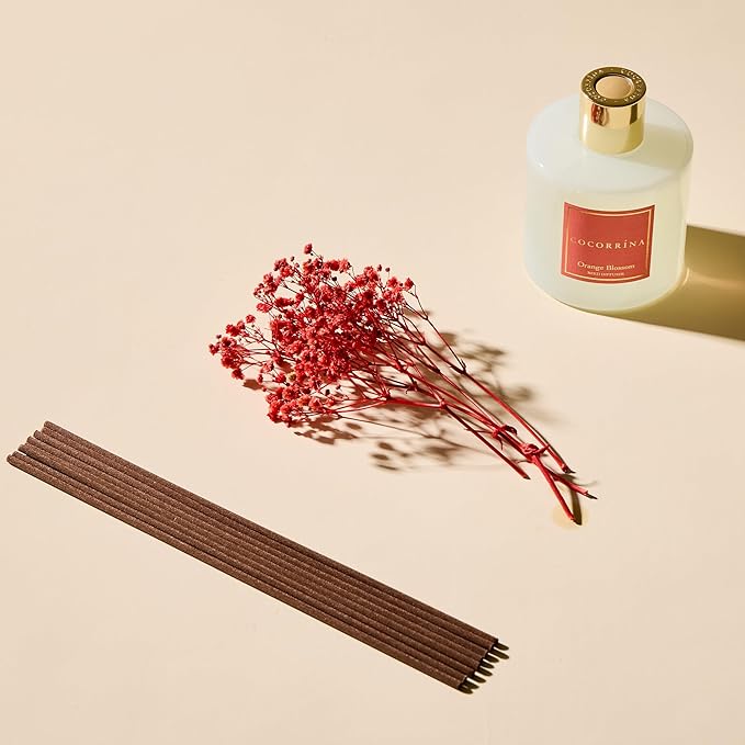 COCORRÍNA Reed Diffuser - Orange Blossom 6.76 Fl.oz Reed Diffuser Sets with Preserved Flowers, Diffuser with 8 Sticks for Bathroom Shelf Decor