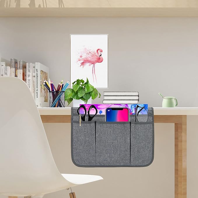 Bedside Caddy Bedside Storage Organizer Magazine Phone Tablet iPad Remote Holder, Organizer Caddy for Home College Dorm Bed, Sofa, Bunk Bed (Dark Grey)