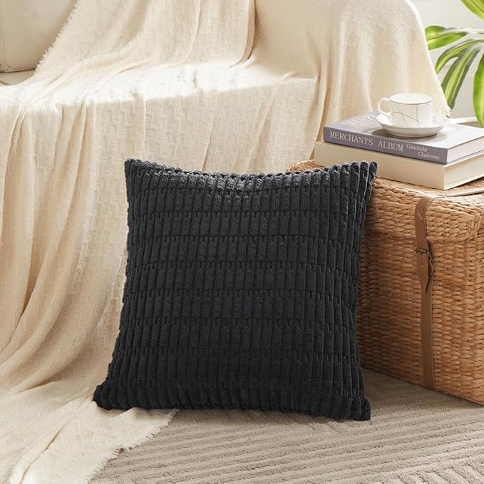 Fancy Homi 4 Packs Decorative Throw Pillow Covers for Living Room Couch Bed, Modern Farmhouse Boho Home Décor Accent Cushion Case, 22" x 22", Black