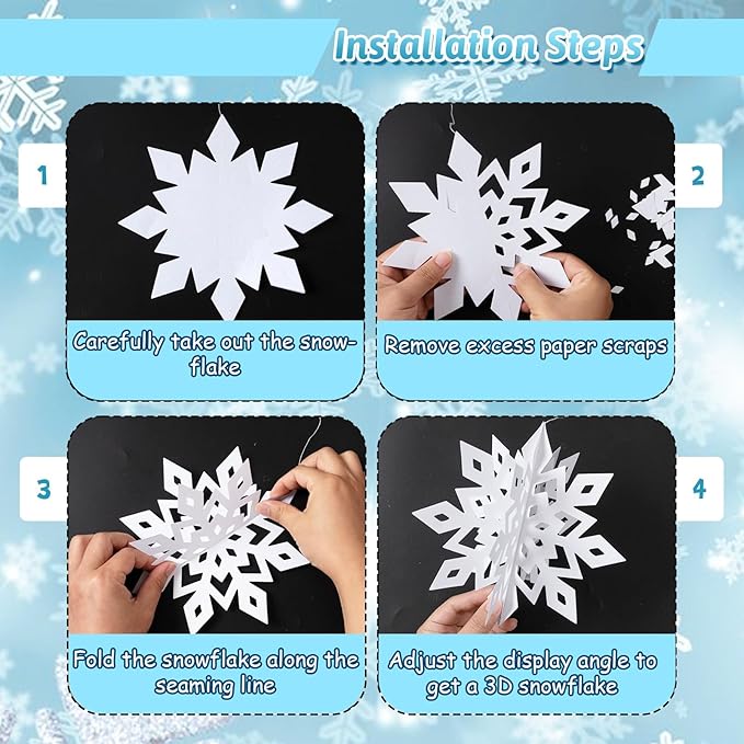 OuMuaMua Winter Christmas Snowflake Decorations Indoor, 24PCS 3D Large White and Silver Snowflakes Hanging Ornaments for Home Xmas Christmas Holiday Winter Wonderland New Year Party Decorations