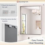 Keonjinn 48 x 40 in Brushed Nickel Bathroom Mirror, Rectangular Wall Metal Framed Vanity Mirror Square Corner Aluminum Alloy Modern Rectangle Wall-Mounted Mirror(Horizontal/Vertical)