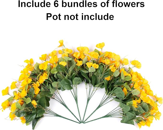 Fake Hibiscus Artificial Flowers for Outdoors Spring Summer Decoration, 6 Bundles Silk Yellow Hibiscus Flowers Bouquet UV Resistant Look Real Faux Plants for Outside Planter Front Door Porch Balcony