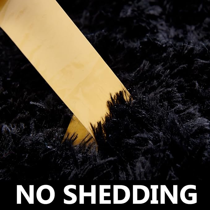 FJZFING Black Round Rug Ultra-Soft Plush Modern 4x4 Circle Area Rug for Kid's Bedroom, Fluffy Shag Circular Rug for Nursery Room, Non-Slip Home Decor Cute Black Carpet for Teen's Room