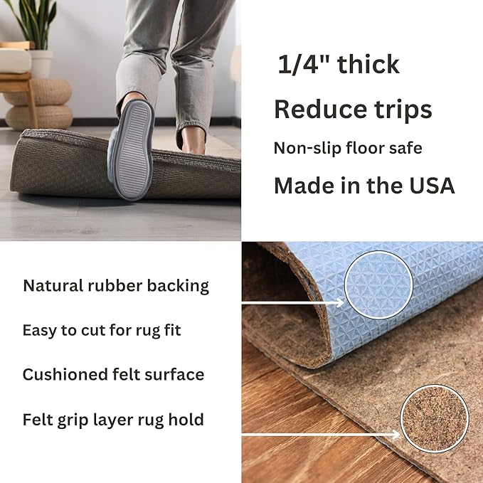 KOECKRITZ RugLock 3' Round Rug Pad – Non-Slip Felt & Rubber Dual Surface Rug Gripper, 0.345" Thick Cushion, Strong Grip Floor Protection, Safe for All Floors