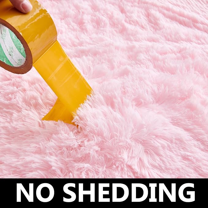 FJZFING Pink Round Rug Ultra-Soft Plush Modern 4x4 Circle Area Rug for Kid's Bedroom, Fluffy Shag Circular Rug for Nursery Room, Non-Slip Home Decor Cute Pink Carpet for Teen's Room
