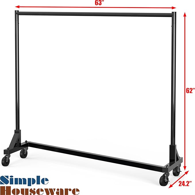 Simple Houseware Industrial Grade Z-Base Garment Rack, 500lb Load with 63 Inches Extra Long Bar, Black