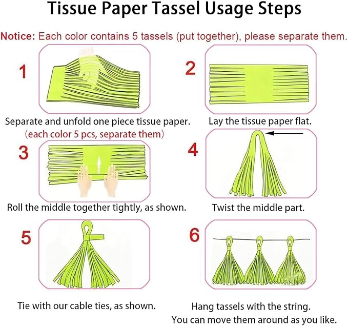 Pink and Green Tassel Garland,Paper Tissue Tassel Banner for Party Decorations,Pack of 20