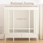 Portable Closet,Garment Rack,Heavy Duty Clothes Rack with Cover,Wardrobe Closet with 2 Hanging Rods, 6 Storage Shelves,43.3" L x 17.7" W x 67.7" H,Pale Yellow