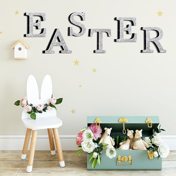 Qunclay 5.7" Silver Crystal Diamond Bling Letters Crushed Diamond Decoration Wooden Glitter Letter with Screw and Hooks Rhinestone Gift for Wedding Y2k Mcbling Bedroom Wall Decor (Letter S)