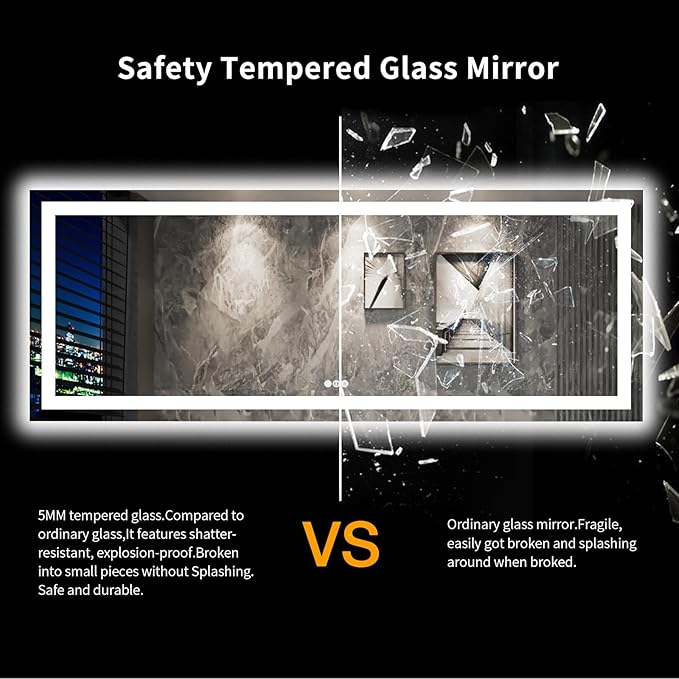 LOAAO 96X36 LED Bathroom Mirror with Lights, Anti-Fog, Dimmable, Backlit + Front Lit, Lighted Bathroom Vanity Mirror for Wall, Memory Function, Tempered Glass, Shatter-Proof, ETL Listed
