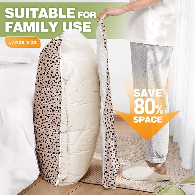 10 Pack Travel Vacuum Storage Bags with Electric Pump, 2 Large + 4 Medium + 4 Small Vacuum Sealer Bags, 80% Space Saver Bags for Luggage, Comforters and Blankets, Travel Essentials(Beige Leopard)