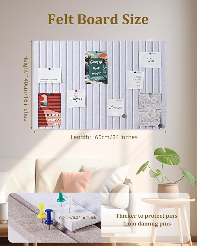 24 * 16 inches Large Bulletin Board, Decorative Felt Pin Board, 0.35“ Thick Foldable Photo Display Board with Self-Adhesive Tape, Vision Board for School Home Kitchen Office Walls - Apple Green