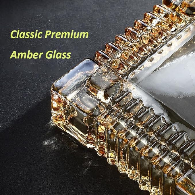 Handmade Glass Ashtray, Ashtray Ash Holder for Indoor or Outdoor Patio Desktop Office Smokers, Ash Tray for Tabletop Home Office Decor (Amber, L)