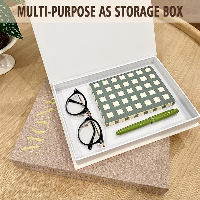 Decorative Books for Home Decor, Coffee Table Decor with Linen White Books Stack Bookshelf, Fake Book Double as Libros Decorativos and Photo Storage (3 Piece Set with Tray)