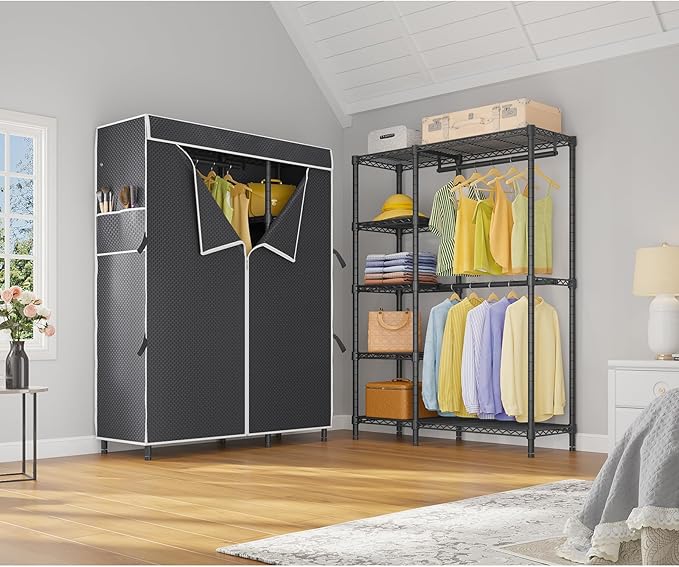 VIPEK V7C Garment Racks with Cover Portable Closets for Hanging Clothes, Heavy Duty Clothes Rack with Shelves Metal Closet Wardrobe, Max 670lbs, Black Rack with Black Upgraded Polyester Cover