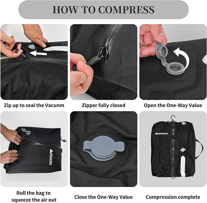 Vacuum Bags for Travel, Professional IP67 Reusable Vacuum Compression Bags for Travel Suitcases and Backpack, Durable Space Saver Bag (2 PACK, No Pump)