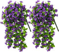 2PCS Artificial Hanging Flowers, Fake Hanging Plants Violet Vines UV Resistant for Wall Home Room Garden Wedding Indoor Outdoor Spring Summer Decoration(Purple)