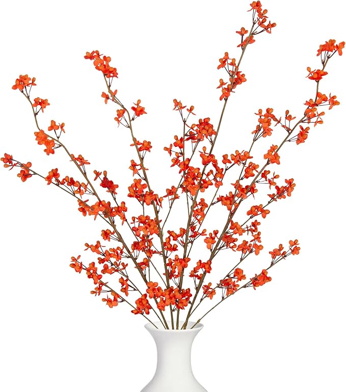 4Pcs Fake Flowers Blossom Branches Artificial Flowers for Indoor Decor, Faux Long Stem Realistic Indoor Plants for Vase Wedding Home Office Bedroom Party Table Centerpieces Decor