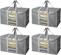 BALEINE 4-Pack Oversized Moving Bags with Reinforced Handles, Heavy-Duty Storage Tote Moving Supplies for Packaging, Camping (Gray w/Window, 4-Pack)