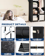 Mavivegue Portable Closet,Wardrobe Closet,Wardrobe,Portable Closets for Hanging Clothes,for Bedroom and Living Room, Black, 2 Rows, 34" W x 18" D x 64" H