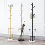 Metal Umbrella Stand with Coat Rack,Modern Umbrella Holder for Entryway,Freestanding Umbrella Rack with Marble Base,Tall Umbrella Storage for Indoor Outdoor Patio(66.9″, Gold White)