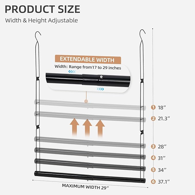 STORAGE MANIAC Hanging Closet Rod, Adjustable Width and Height Closet Hanging Organizer, Space-Saving Clothes Hanging Bar, Closet Extender Hanging Rod Double Closet Hanging Rod, 1 Pack Black