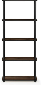 Furinno TURN-N-TUBE Storage Shelves, 5-Tier Book Shelf, Corner Shelf, Toolless Open Shelves, for Organization and Storage, Living Room, Garage, Home Office, Columbia Walnut