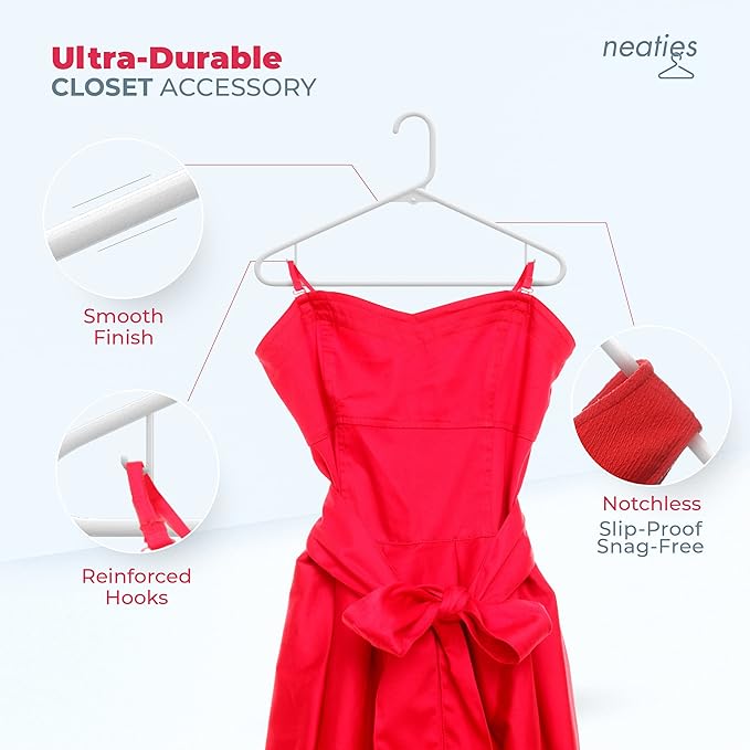 Neaties Plastic Hangers 20 Pack - Made in the USA - 6lb Capacity Standard Clothes Hangers with Strap Hooks for Dresses, Lingerie, Shirts, Pants, and Jackets – Blue