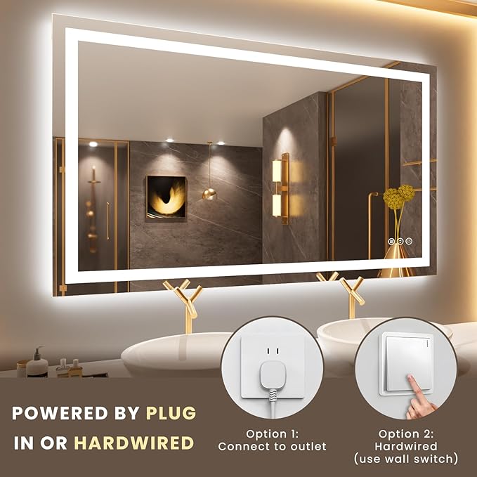 LOAAO 50"X30" LED Bathroom Mirror with Lights, Anti-Fog, Dimmable, Backlit + Front Lit, Lighted Bathroom Vanity Mirror for Wall, Memory Function, Tempered Glass, Safe to Use, ETL Listed