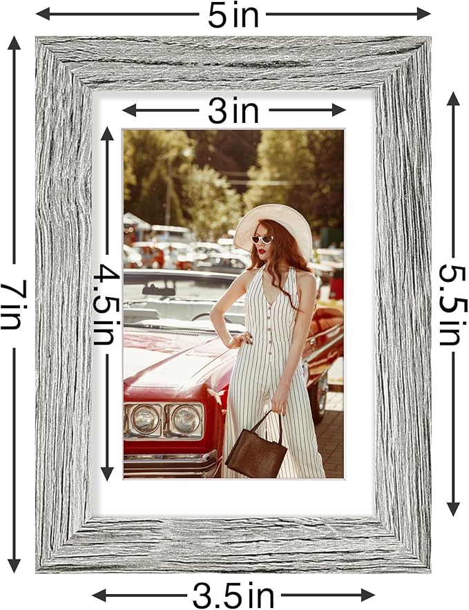 Vittanly 4x6 Picture Frames Set of 9, Shatter Resistant Plexiglass, Display 3.5x5 Pictures with Mat or 4x6 without Mat, Photo Frames for Wall or Tabletop, Engineered Wood, Grey