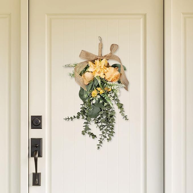Artificial Floral Teardrop Swag Garland Hanging Flower Teardrop Wreath for Wedding, Orange