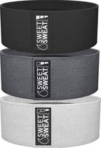 Sweet Sweat Hip Bands with 3 Levels of Resistance | Non-Slip Fabric Booty Bands for Squats & Lunges | Includes Free Mesh Carrying Bag