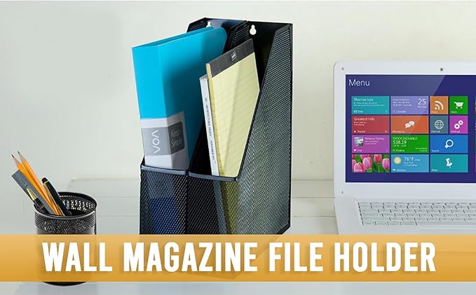 YBM HOME Steel Mesh Wall Magazine File Holder for Home & Office Organization, Serves as a Magazine Rack, Desk Organizer, Letter and Mail Bin, Holds Up to 20 Magazines - 4-Pack Silver, 1111-4