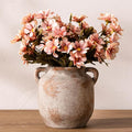 Ceramic Flower Vase Home Decor - 6 Inch Farmhouse Rustic Table Vases with Handle Living Room Decoration Decorative Vintage Pottery for Kitchen Shelf Coffee Dining Bookshelf Fireplace Centerpiece